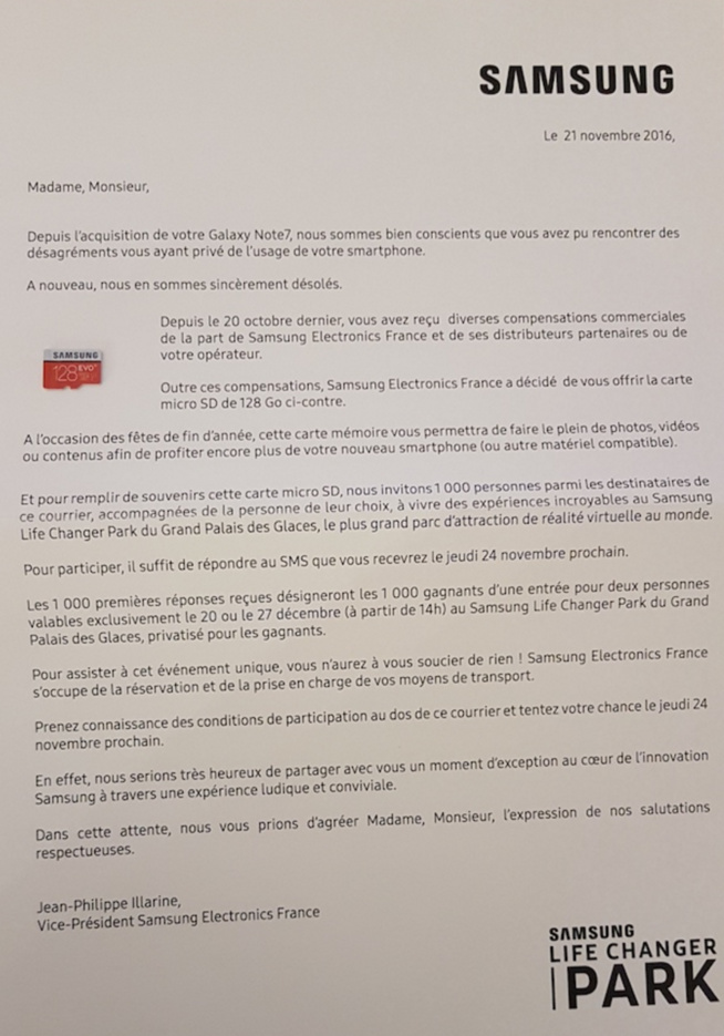 Samsung France offre des cartes microSD de 128 Go aux clients du Galaxy Note 7 Samsung France offre des cartes microSD de 128 Go aux clients du Galaxy Note 7