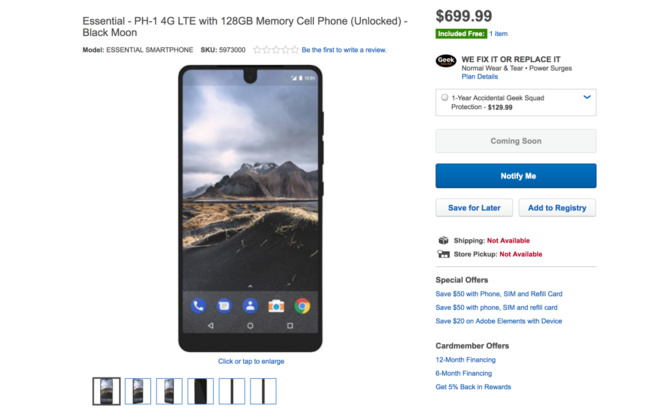 L’Essential Phone est maintenant répertorié sur Best Buy, au prix de 699 $ L’Essential Phone est maintenant répertorié sur Best Buy, au prix de 699 $