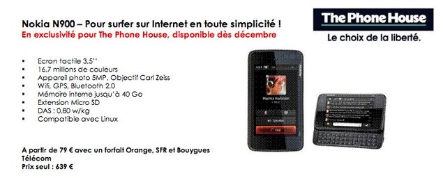 Le Nokia N900 en décembre en exclu chez PhoneHouse