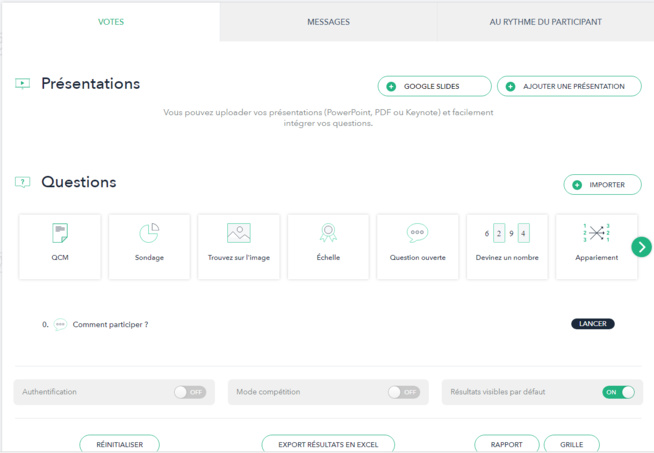 L'interface de gestion du cours interactif