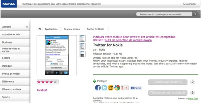 Twitter S40 sur Nokia Store