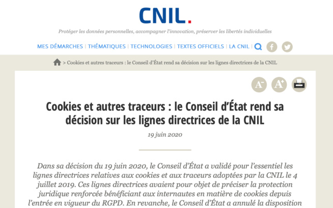 Le Conseil d’État censure les lignes directrices de la CNIL sur l’interdiction du « cookie wall »