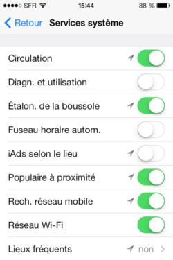 Mise à jour vers iOS 7 : certains paramètres de confidentialité désactivés