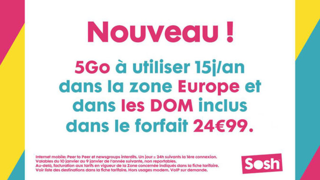 Roaming : Sosh donne la réplique à B&You avec une offre à 5 Go en Europe Roaming : Sosh donne la réplique à B&You avec une offre à 5 Go en Europe