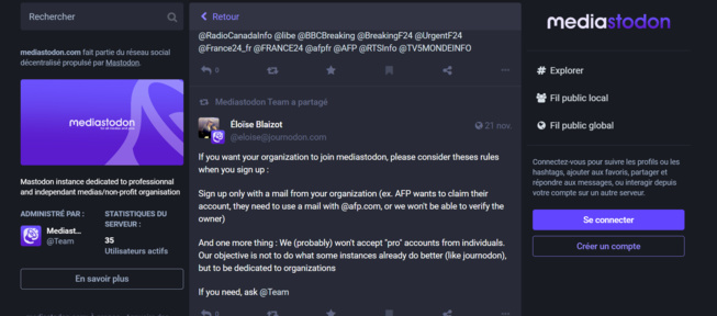 la page de présentation de Mediastodon la page de présentation de Mediastodon