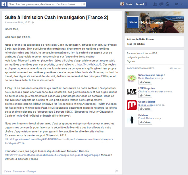 Le communiqué de Nokia France Le communiqué de Nokia France