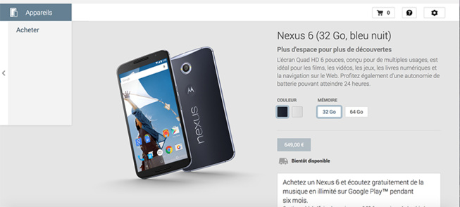 Le Nexus 6 arrive sur Play Store France, le prix affiché