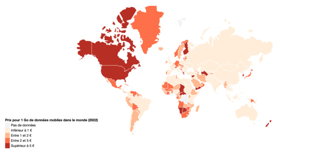 ​Le prix d'un Go de données mobiles en France a diminué de 66,1 % entre 2019 et 2022.
