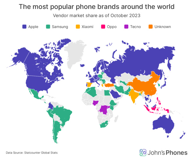 Smartphones : Apple séduit au Nord, Samsung au Sud
