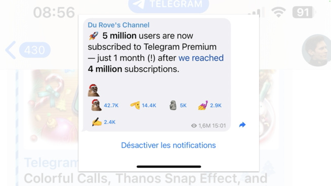 Telegram franchit le cap des 5 millions d’abonnés premium Telegram franchit le cap des 5 millions d’abonnés premium