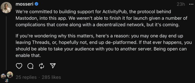 Adam Mosseri (Instagram / Threads CEO) speaking about AP protocol Adam Mosseri (Instagram / Threads CEO) speaking about AP protocol