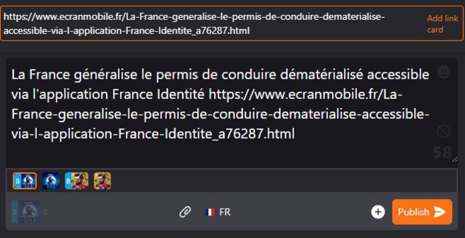 L'interface de crosspost en sélectionnant un compte BS