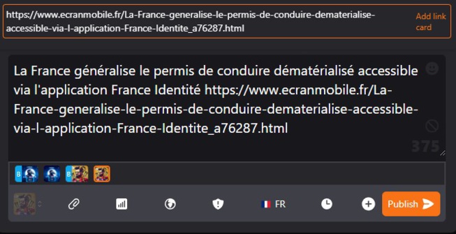 L'interface de crosspost depuis un compte Mastodon L'interface de crosspost depuis un compte Mastodon