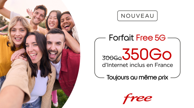 Free augmente l'Internet à 350 Go/mois dans son Forfait Free 5G sans changer le prix Free augmente l'Internet à 350 Go/mois dans son Forfait Free 5G sans changer le prix