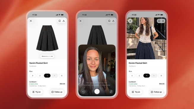 Essayage virtuel dans ChatGPT : fiche, selfie, puis rendu. Crédit : OpenAI