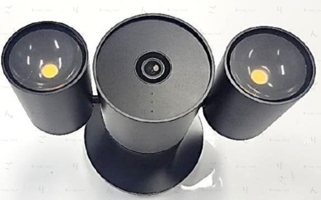 La LG Floodlight Cam, caméra-projecteur qui serait codéveloppée avec Apple, sur une photo de prototype diffusée le 7 octobre 2026 (image non authentifiée par LG ni par Apple). Photo : @ringo_tech / X