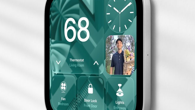 Le modèle mural du HomeView, ici avec les commandes de l’app Maison. © Apple Le modèle mural du HomeView, ici avec les commandes de l’app Maison. © Apple