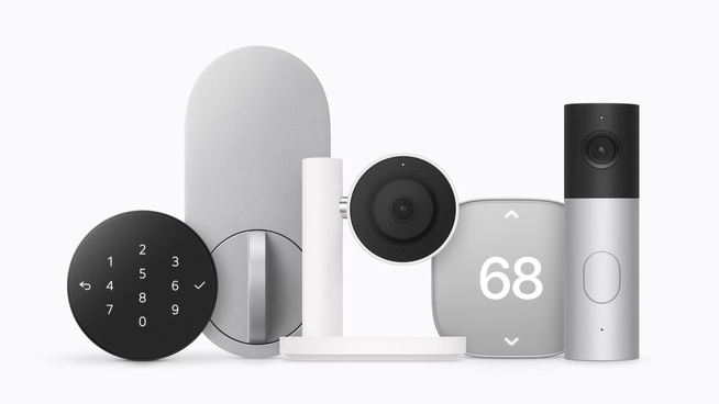 La gamme Apple Home Collection : serrure, caméras, sonnette, capteur et thermostats. © Apple