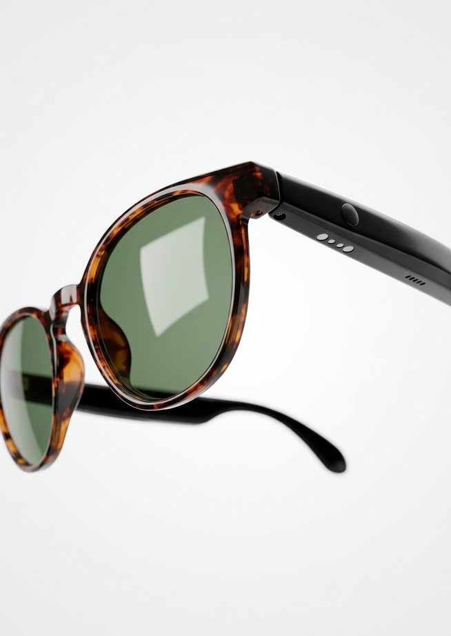 Les lunettes se pilotent avec deux boutons placés sur les branches. © Optic 2000