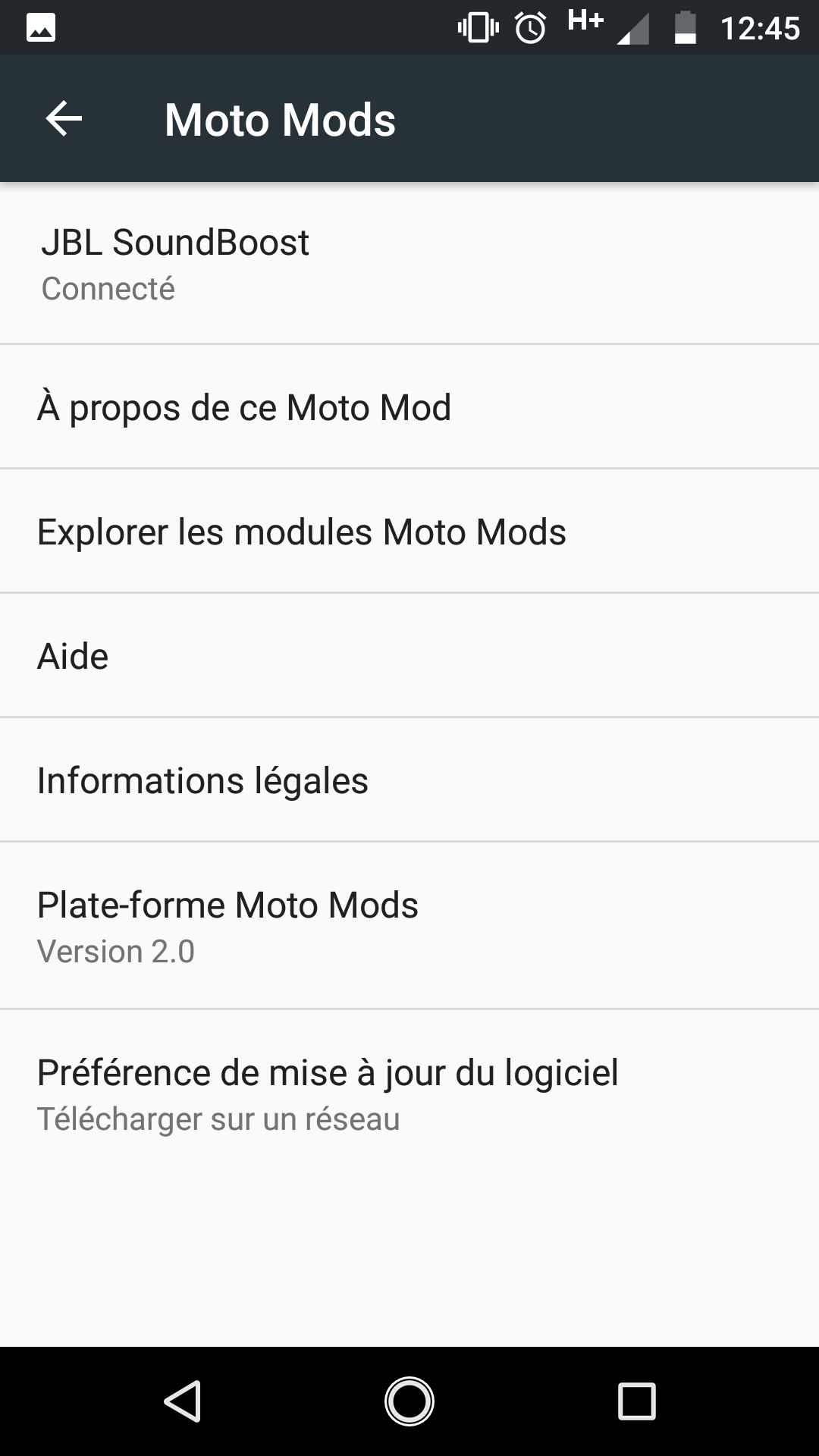 le menu mod quand le mod est connecté