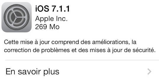 iOS 7.1.1 disponible pour les utilisateurs d’iPhone, iPad et iPod Touch