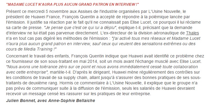 Réaction du DG de Huawei dans l'Usine Digitale