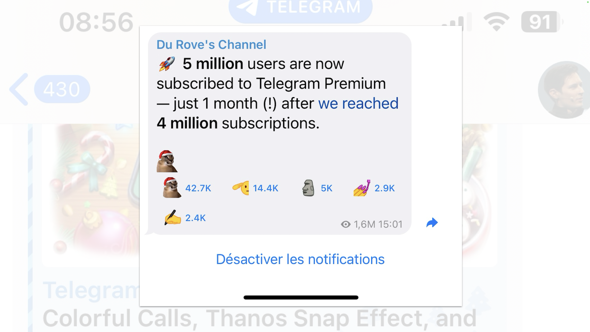 ​Telegram franchit le cap des 5 millions d’abonnés premium