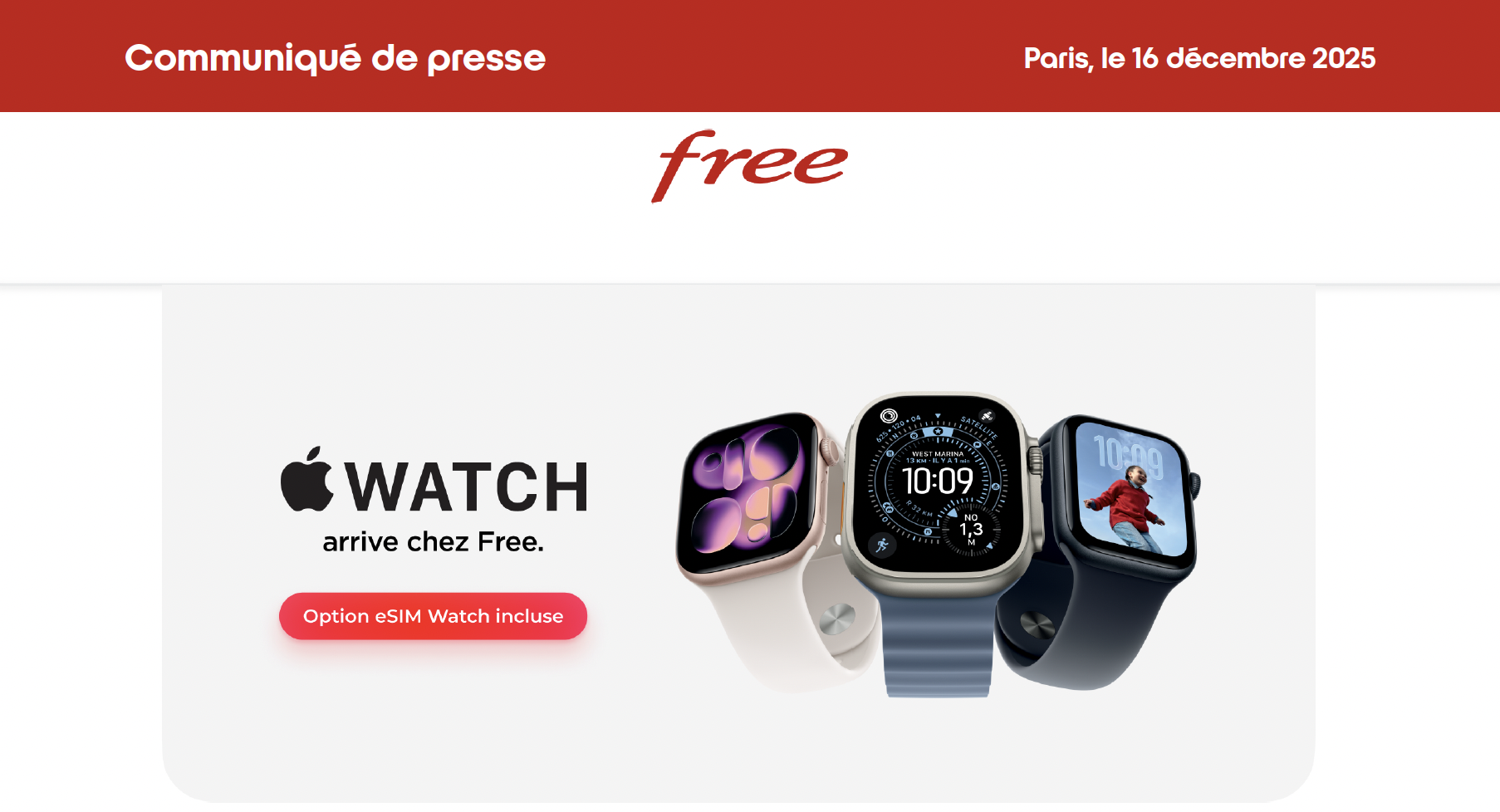 Free commercialise les Apple Watch Series 11, Ultra 3 et SE 3 avec l’eSIM incluse dans ses forfaits data