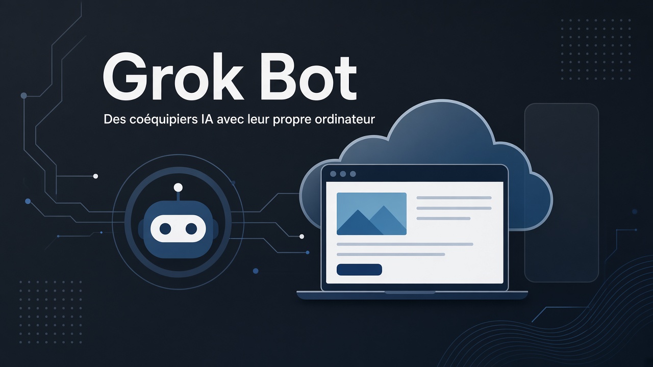 Grok Bot — coéquipiers IA avec ordinateur cloud (illustration éditoriale)