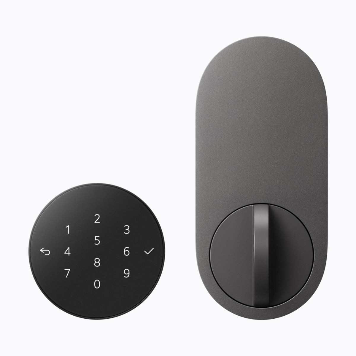 La Serrure connectée à pêne dormant de LG, avec son pavé numérique. © Apple