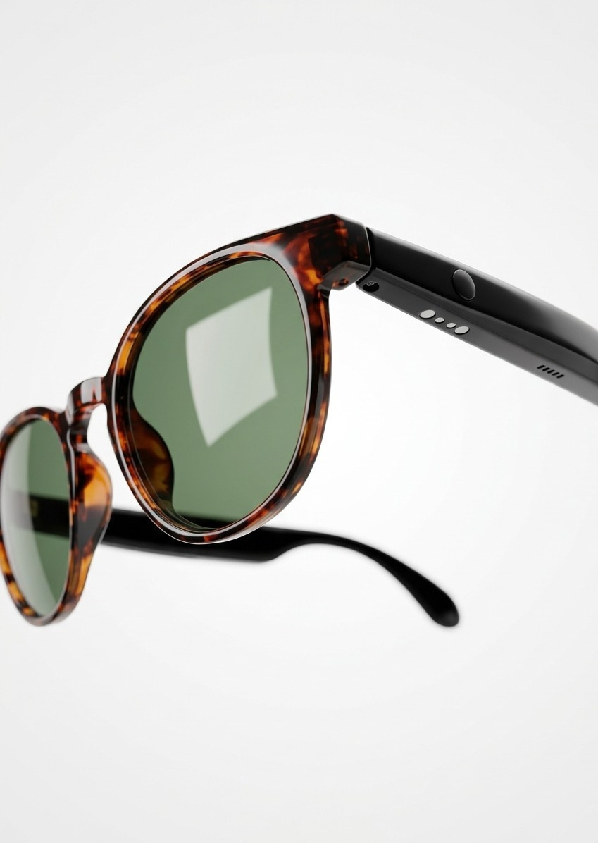 Les lunettes se pilotent avec deux boutons placés sur les branches. © Optic 2000