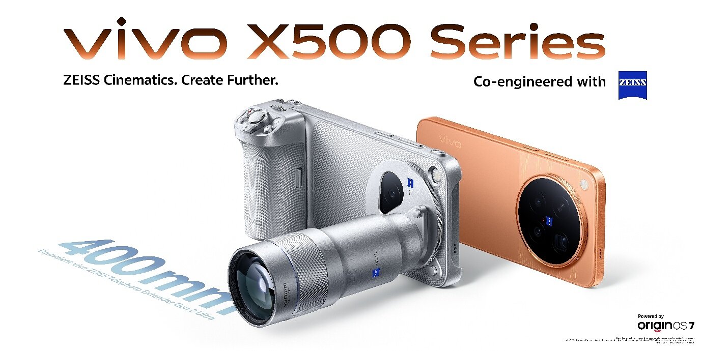 Le vivo X500 Pro Max avec sa poignée photo et le téléconvertisseur ZEISS équivalent 400 mm. © vivo