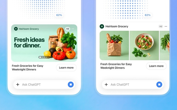 Publicités ChatGPT : OpenAI teste un format visuel et adopte l’attribution mobile